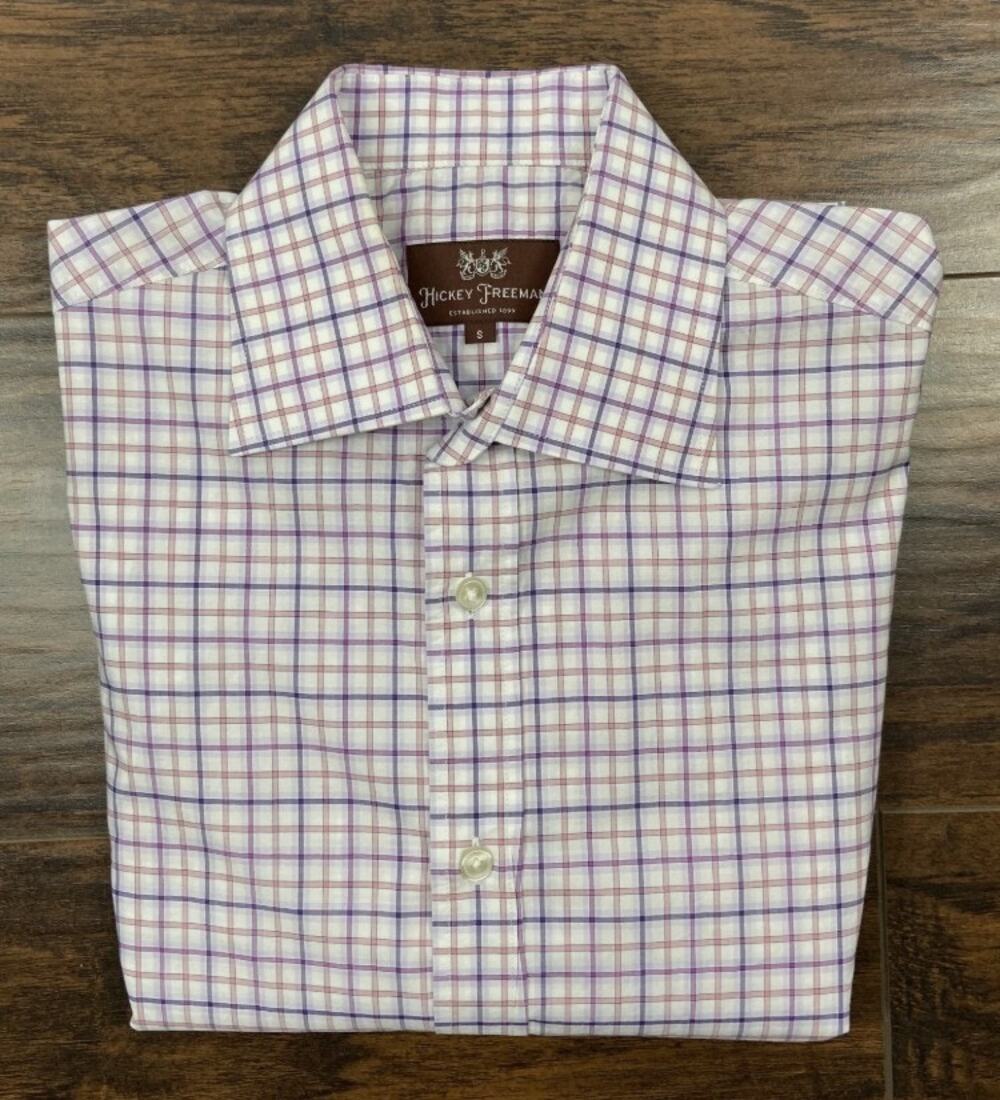 Hickey Freeman Dress Shirt Long Sleeve Plaid Cotton Men's Small
